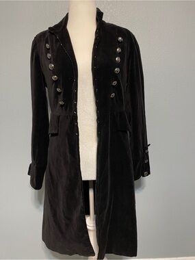 Vintage 90s Newport News Black Velvet Steampunk Military Coat Goth Jacket Sz 10